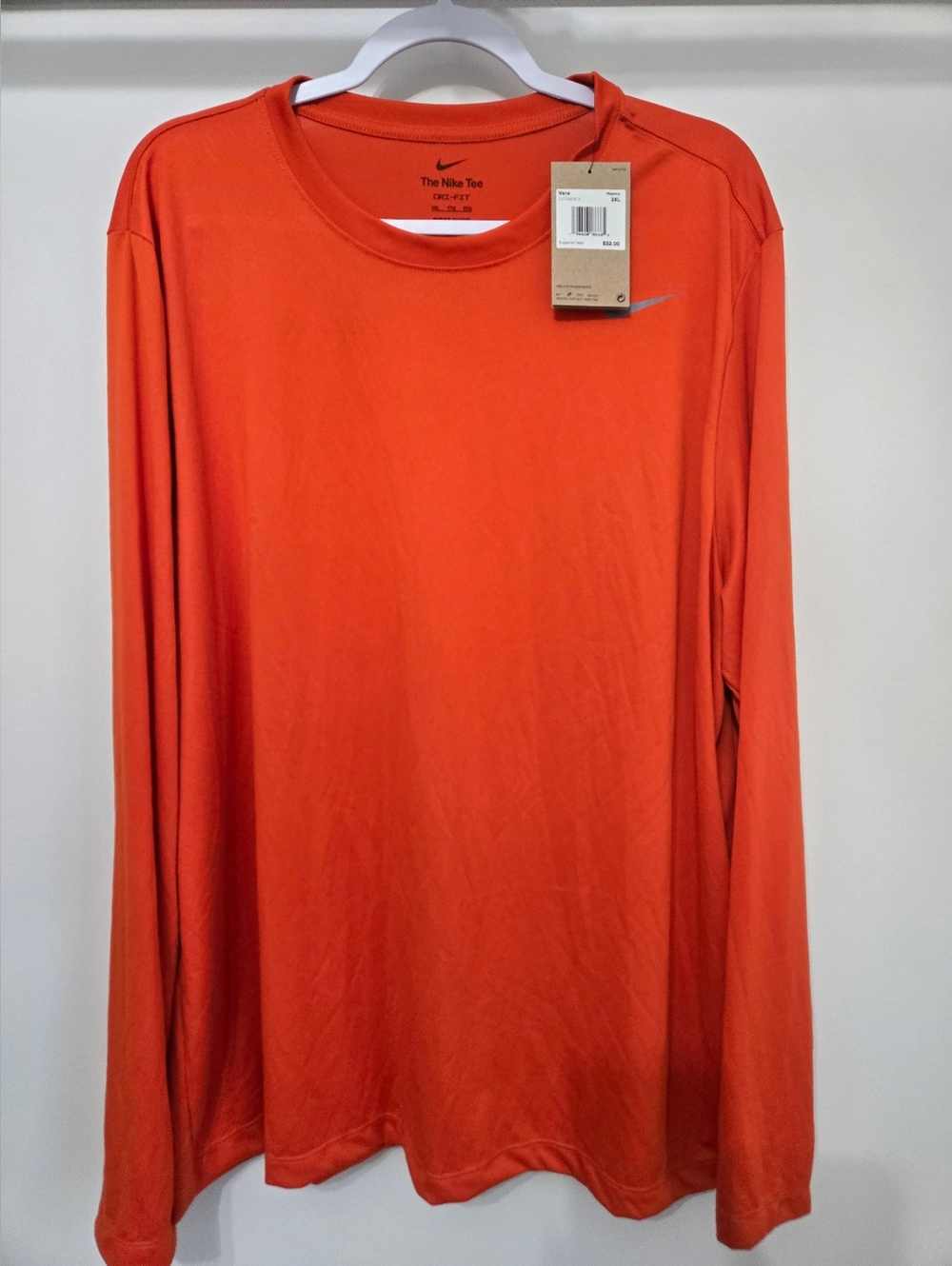 NWT. The Nike Tee Dri Fit Training Mens XXL Long Sleeve Orange Shirt Top